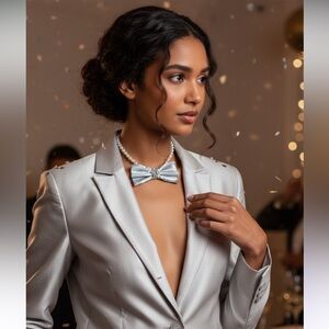 “Dainty Dapper”Elegant Silver with Bow tie necklace with crystal embellishment